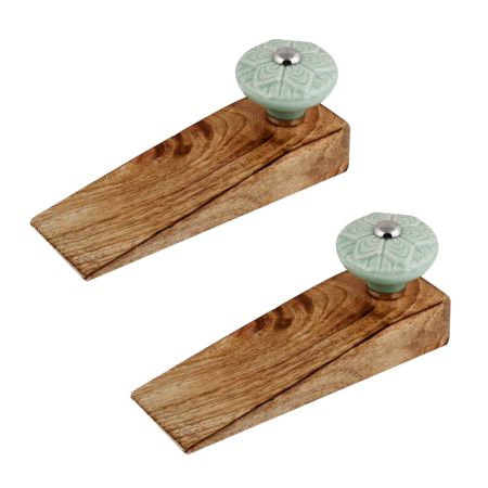2 Pieces Sage Green Wheel Flower Ceramic Wooden Door Stopper
